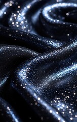 Sparkling, dark-blue fabric draped in elegant folds