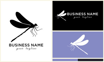 Dragonfly logo design elements on white background.