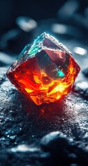 Fiery gem glows amidst dark textures