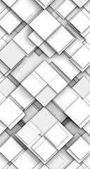 Stacked, tilted white squares create a complex background
