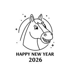 Icon of smiling horse head wishing Happy New Year 2026 representing concepts of joy and celebration