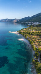 Coastline with rocky beach. Croatia, Makarska. Drone view, aerial photo.