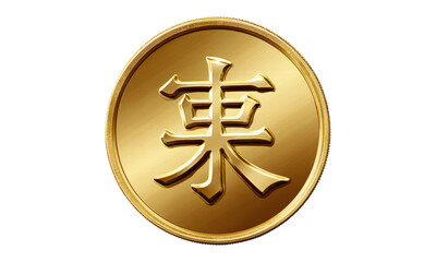 Gleaming Gold Coin with East Asian Character