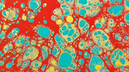 Abstract Red Teal Gold Fluid Acrylic Pour Painting Texture