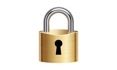 Naklejka premium Golden Padlock with Silver Shackle on White Background