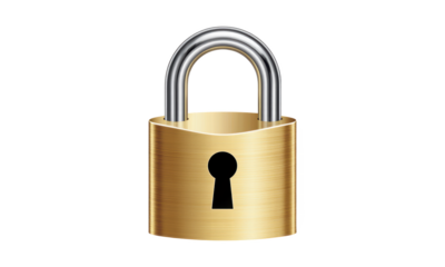 Golden Padlock with Silver Shackle on White Background