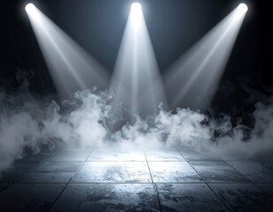 Stage lit by spotlights, smoky atmosphere