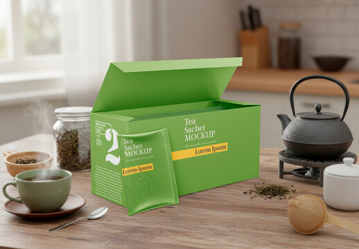 Tea Box with Sachet Mockup