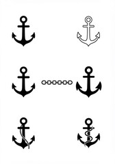 Array of anchor illustrations with chain elements on white layout
