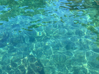 Emerald crystal clear sea water surface beautiful aqua background.