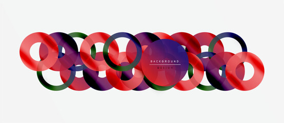 Abstract colorful overlapping circles create dynamic background. Modern design elements suggest fluidity, motion, visual interest.