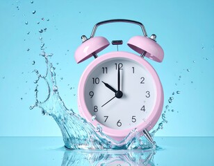 Pink alarm clock splashing water