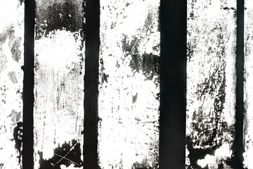 Silhouette of an old, totally dirty, scratched window of an old industrial hall. Perfect for use as an overlay in design projects. Transparent background, PNG.