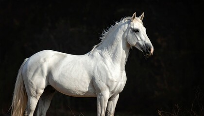 Obraz premium Majestic white horse in dark setting