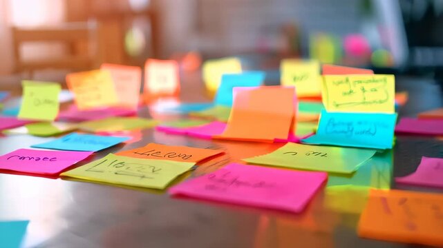 Colorful Sticky Notes on Table for Creative Brainstorming Session