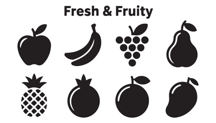 Collection of fresh fruit silhouettes isolated on white background