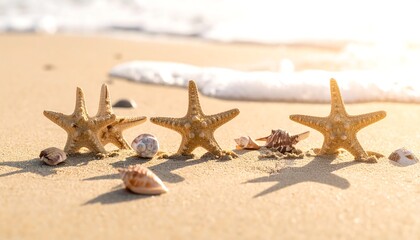 Starfish and seashells on sandy beach
