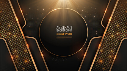 Modern luxury black gold background with light effect, golden line and dots and shadow, abstract premium template for presentation slides, corporate cover design, marketing banner, not AI tools