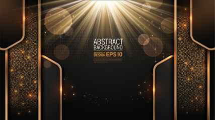 Elegant black gold luxury background with golden light, dots and bokeh, golden line frame, premium modern abstract design, business presentation template, banner for promotion, not AI