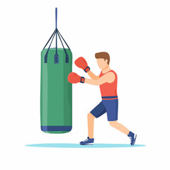 Boxer training with punching bag &mdash; flat vector illustration