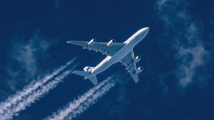 Airliner Soaring Through White Clouds in Blue Sky