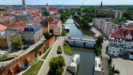 city ​​architecture europe drone flyover old town Opole Poland
