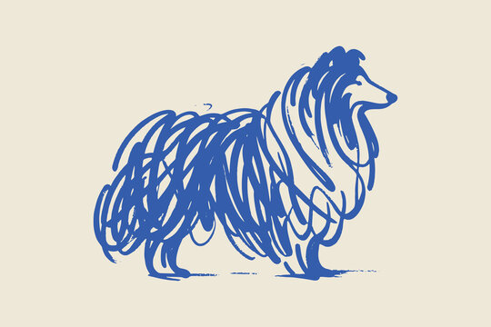 Rough collie dog scribble line art sketch vector illustration