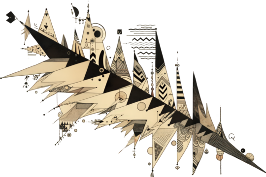 Abstract Geometric Composition with Angular Shapes and Textured Details on Transparent Background