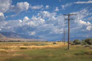 Obraz premium Jackson Hole Summer Landscape with Blue Sky and Green Grass Fields