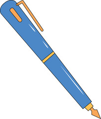 Blue Fountain Pen Vector Icon Gold Accents Writing Tool Office Stationery Education