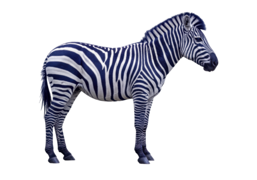 Isolated zebra, African wildlife species with black and white stripes on fur pattern