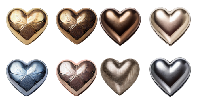 Variety of Elegant Heart-Shaped Chocolate Boxes in Multiple Colors, Bundle Set Collection, Isolated on Transparent Background