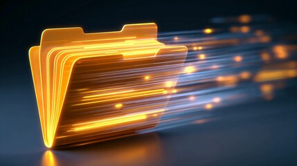 Experience lightning-fast data transfer with this striking folder icon, perfect for illustrating cloud storage, file sharing, or high-speed technology solutions, a modern solution for digital needs