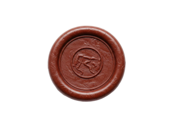 Circular wax seal in deep red with embossed emblem, used for letters, packaging, or vintage-themed crafts and branding.
