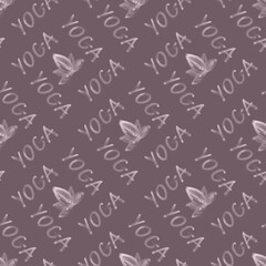 Yoga Seamless Pattern with Lotus Flower on Brown Background