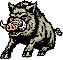 Charging Wild Boar or Warthog Mascot Logo Illustration

