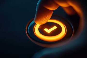 User interaction with digital interface tech environment button activation close-up view modern concept