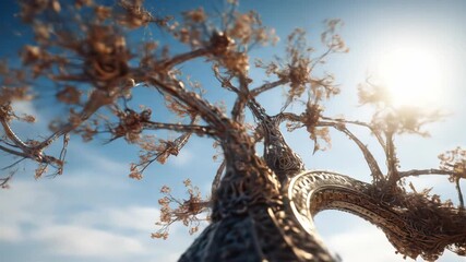 Dreamy portal to another world with metallic trees against a blue sky - Powered by Adobe