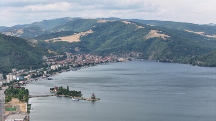 Orșova City Panorama: Peninsula on the Danube's Iron Gates Reservoir