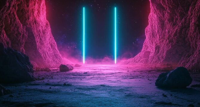 Red, blue, green, and yellow neon lines produce a vibrant display that creates a futuristic tunnel effect with blurred motion, and the converging perspective lines in this scene give a sense of speed