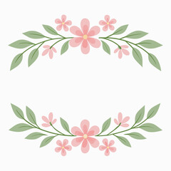 Elegant floral border with pink wild roses and green leaves