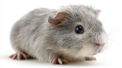 Fototapeta premium Cute gray guinea pig exploring a bright white space indoors during a playful moment