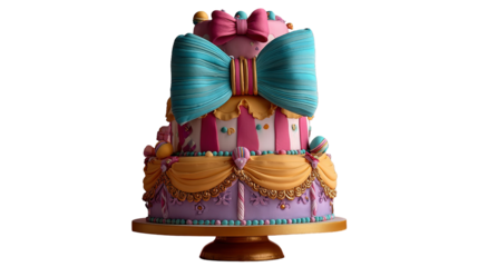 colorful birthday cake with candles. isolated on white background PNG