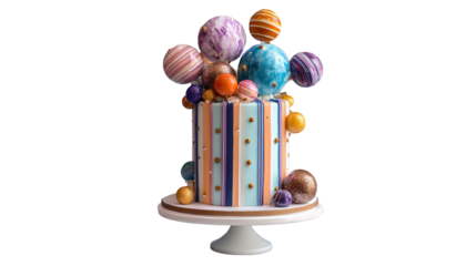 colorful birthday cake with candles. isolated on white background PNG