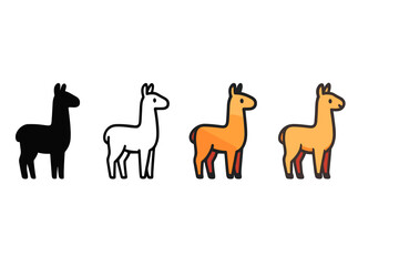 Fototapeta premium Llama Icon Styles. Vector icon llama standing same pose same proportions four styles black solid glyph outline minimal flat multicolor filled cartoon flat