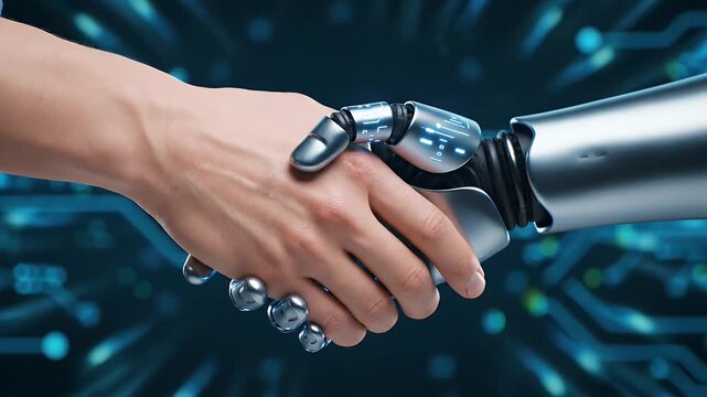 Human and Robot Hands Shaking: Collaboration and Technological Advancement Depiction 70 Characters
