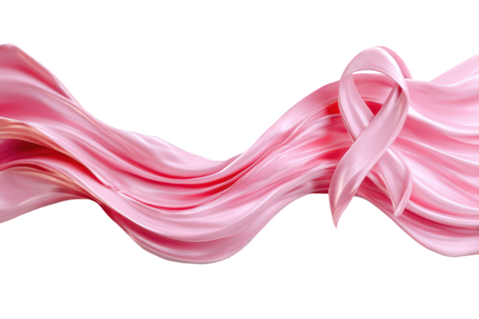 Pink Ribbon Symbol Floating on a Silk Fabric with Transparent Background Celebrating Breast Cancer Awareness