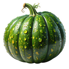 Vivid green squash displays glistening water droplets, showcasing the textured skin and organic lines against a stark black backdrop; the image captures freshness, highlighting the natural details of.