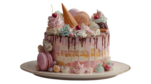 colorful birthday cake with candles. isolated on white background PNG