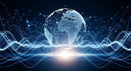 Ultra highresolution, professional studio photography of digital globe with glowing lines and particles, representing global network and data flow in a futuristic abstract background